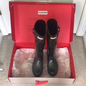Hunter Starcloud Tall Black Sparkle Boots New!